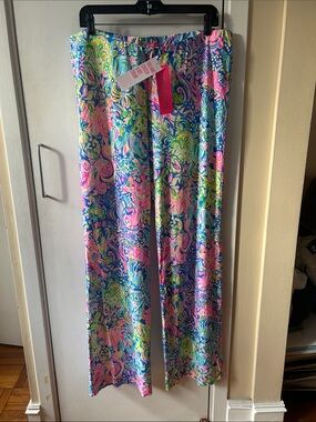 Lilly Pulitzer Women’s Georgia May  Palazzo Pants Pink, Blue & Lime Green XL